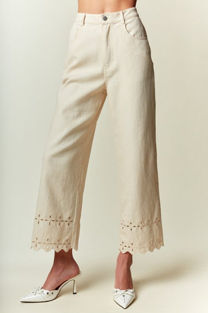 RARERAW Women's Pants Scallop Hem Eyelet Detail Wide-leg Pants