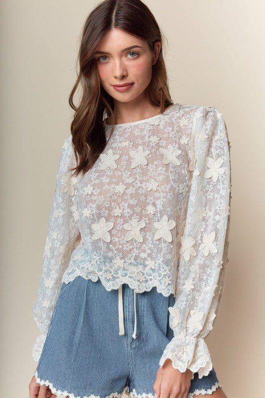 RARERAW Women's Top Daisy Garden Lace Top
