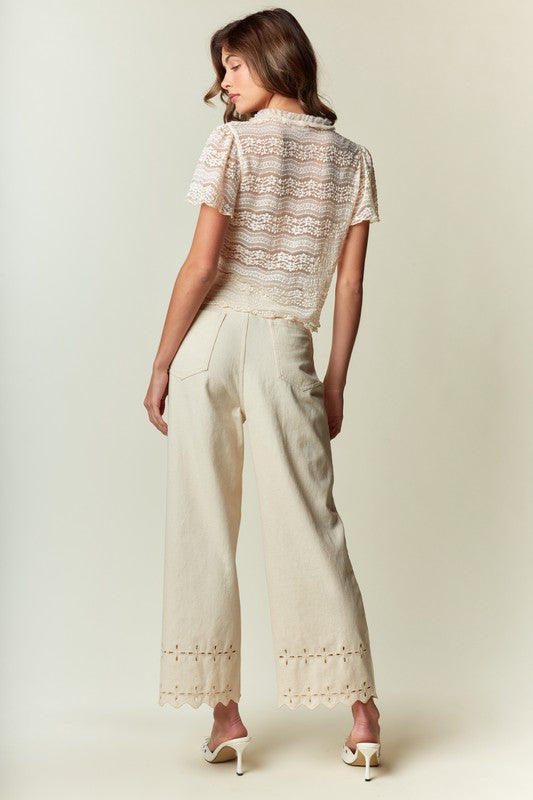 RARERAW Women's Top Soft Lace Tie-front Blouse