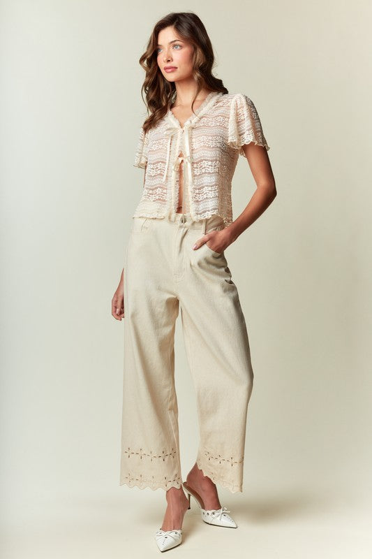 RARERAW Women's Top Soft Lace Tie-front Blouse