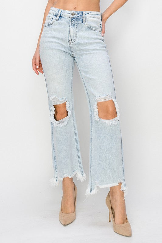 Risen Jeans Women's Jeans High Rise Straight Crop Jeans || David's Clothing