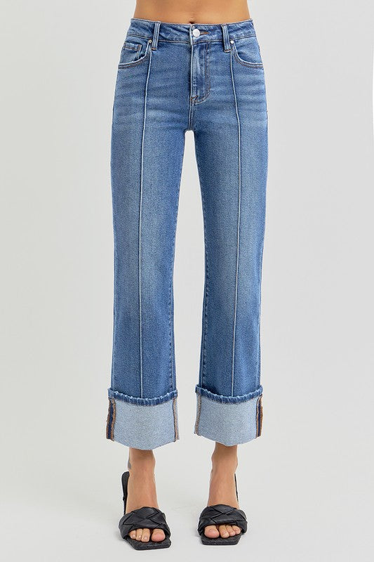 Risen Jeans High Rise Ankle Straight Wide Cuffed Jeans David's