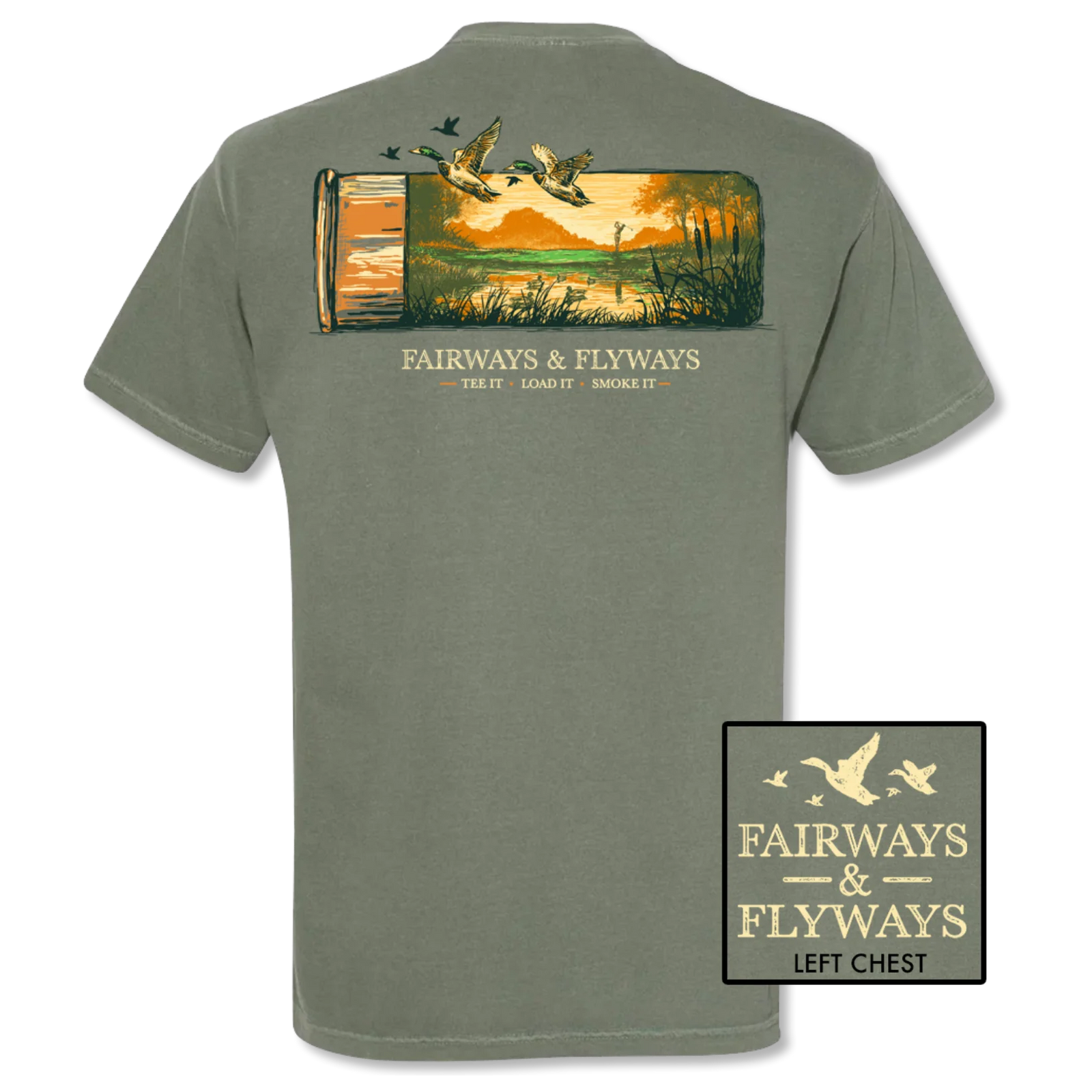 RIVERBED THREADS Men's Tees Fairways & Flyways Shell Scene Moss Tee