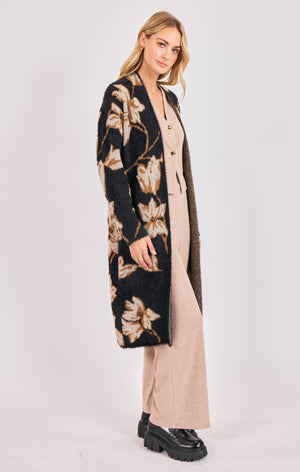 SADIE AND SAGE Women's Cardigans Sadie and Sage Emory Floral Intarsia Open Duster Cardi