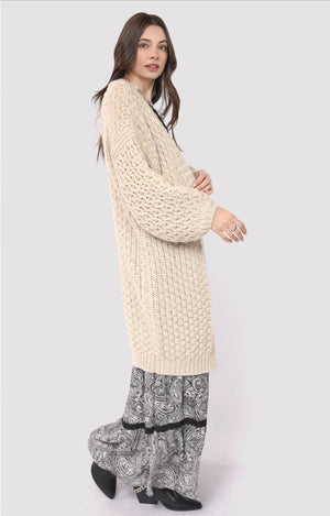 SADIE AND SAGE Women's Sweaters NATURAL Iggy Hand Knit Chunky Long Open Cardigan AH3417