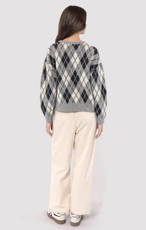 SADIE AND SAGE Women's Sweaters Sadie and Sage Bec Argyle Sweater Cardigan || David's Clothing