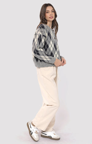 SADIE AND SAGE Women's Sweaters Sadie and Sage Bec Argyle Sweater Cardigan || David's Clothing