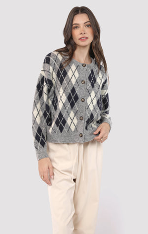 SADIE AND SAGE Women's Sweaters Sadie and Sage Bec Argyle Sweater Cardigan || David's Clothing