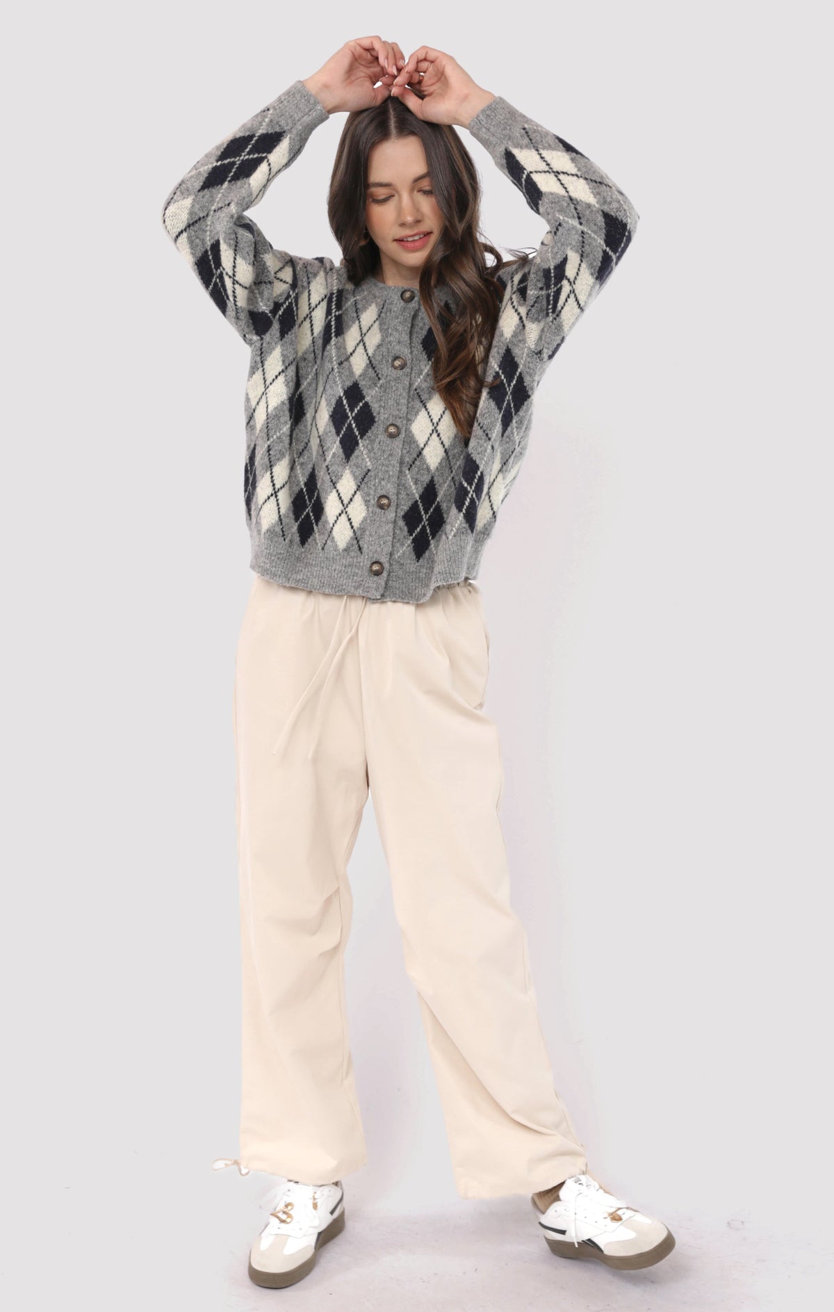 SADIE AND SAGE Women's Sweaters Sadie and Sage Bec Argyle Sweater Cardigan || David's Clothing