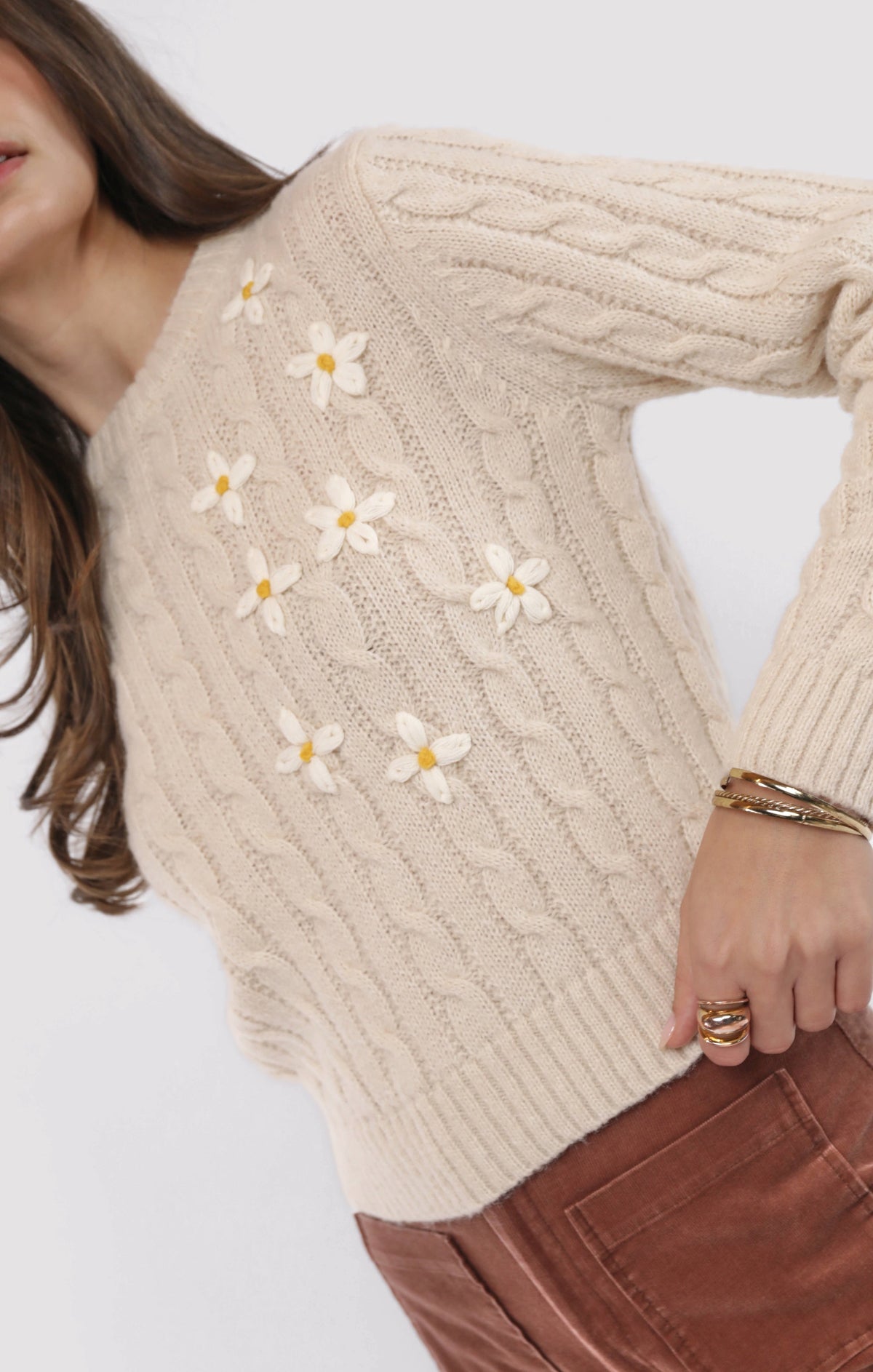 SADIE AND SAGE Women's Sweaters Sadie and Sage Lulu Embroidered Daisy Sweater