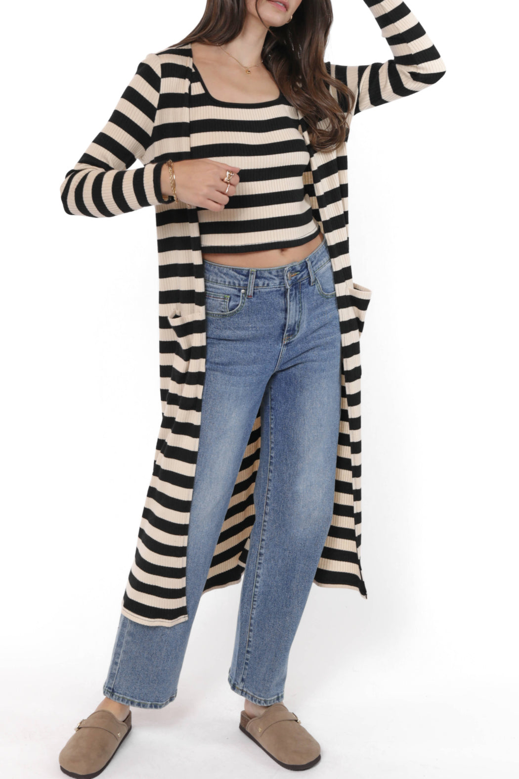 SADIE AND SAGE Women's Sweaters Sadie and Sage Soul Sisters Striped Rib Knit Long Cardigan || David's Clothing