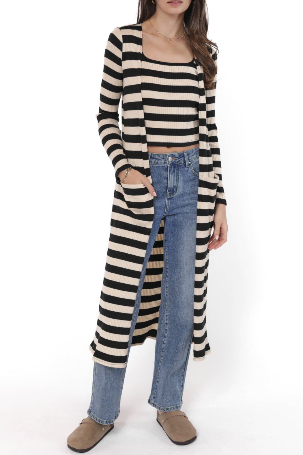 SADIE AND SAGE Women's Sweaters Sadie and Sage Soul Sisters Striped Rib Knit Long Cardigan || David's Clothing