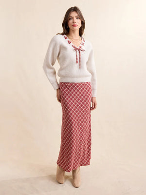 SADIE AND SAGE Women's Sweatshirt Sadie and Sage Hostess Plaid Lace Trim Sweater