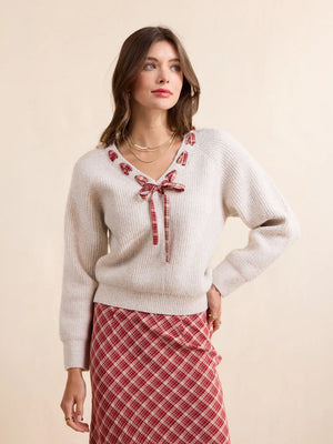 SADIE AND SAGE Women's Sweatshirt Sadie and Sage Hostess Plaid Lace Trim Sweater