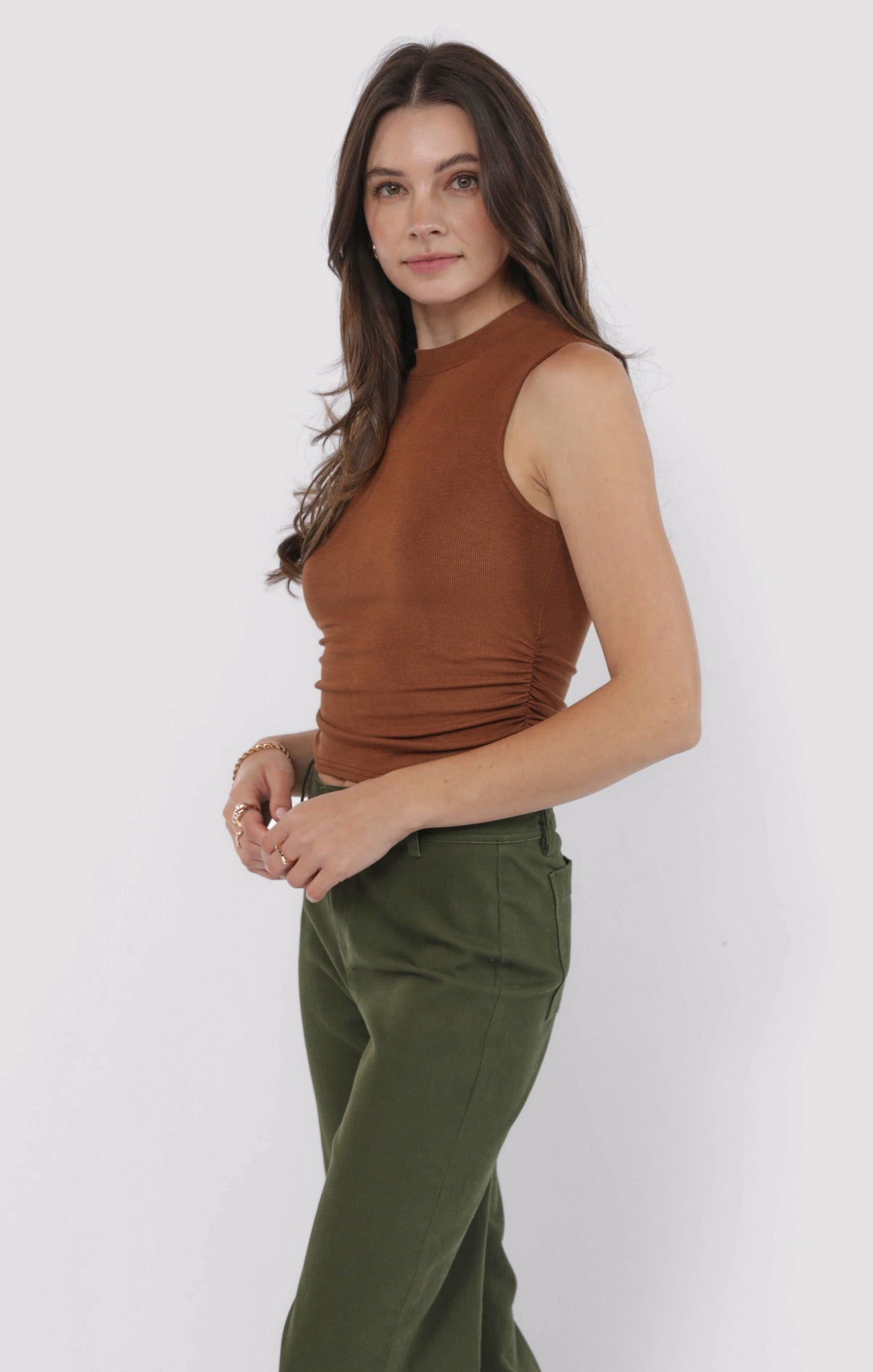 SADIE AND SAGE Women's Top Sadie And Sage Ronan Mock Neck Ruched Knit Tank