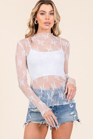 SEWN + SEEN Women's Top WHITE / S Long Sleeve Floral Lace Top SNS1771