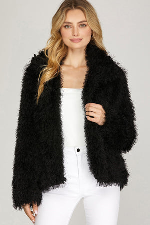 SHE AND SKY Women Jackets BLACK / S Faux Fur Jacket With Pockets || David's Clothing SY5128