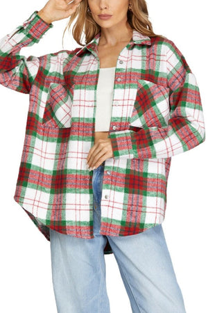 SHE AND SKY Women Jackets Plaid Shacket With Front Pockets