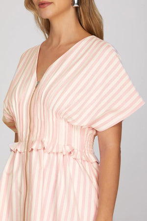 SHE AND SKY Women's Dresses Drop Shoulder Short Sleeve Stripe Woven Mini Dress