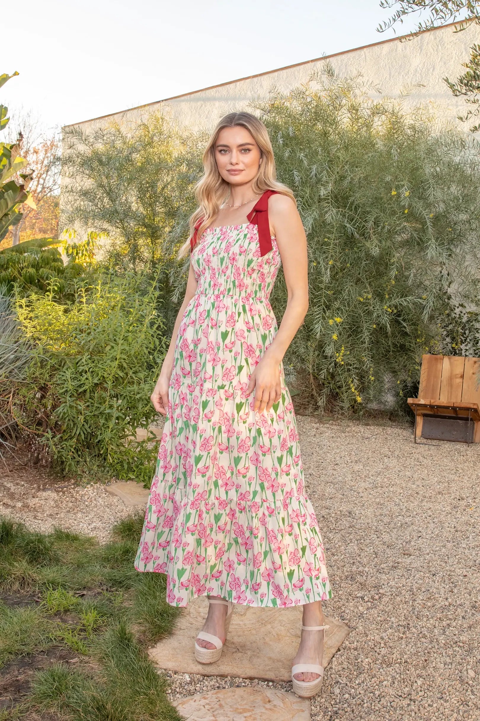 smocked tube maxi dress Angie Smocked Tube Dress w/Cutout (C4D42)