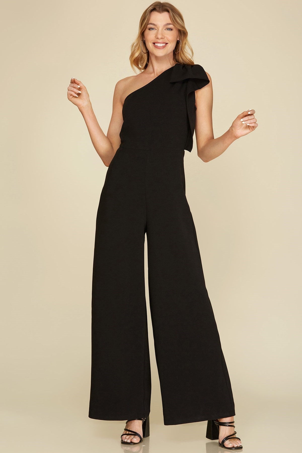 One Shoulder Heavy Knit Jumpsuit David's Clothing