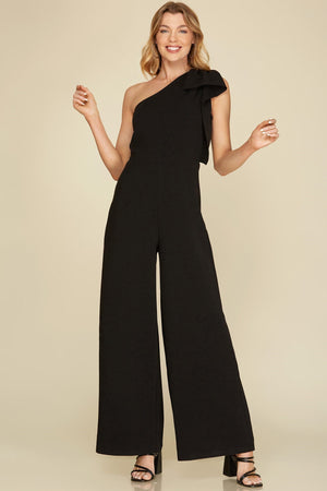 SHE AND SKY Women's Jumpsuit One Shoulder Heavy Knit Jumpsuit || David's Clothing