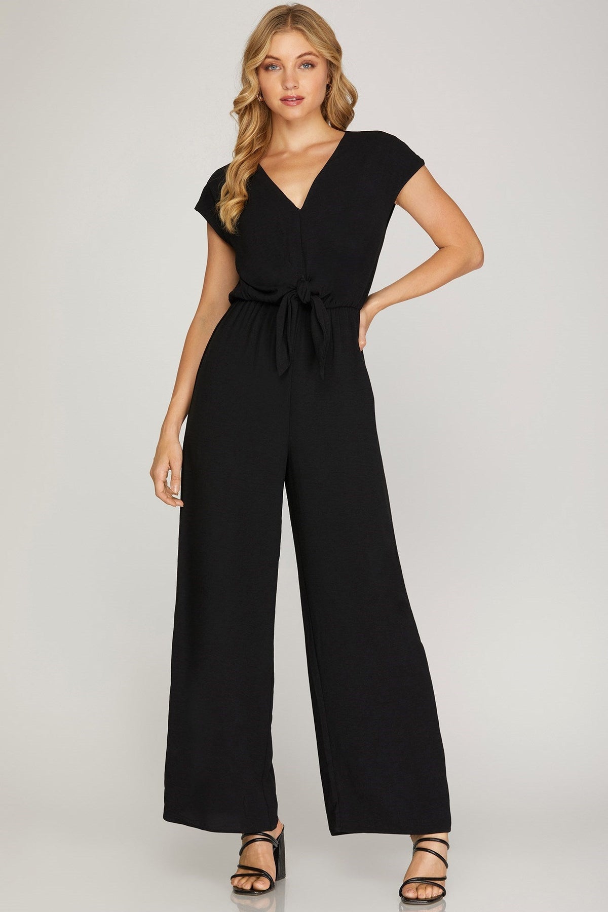 Short Sleeve Woven Jumpsuit David's Clothing