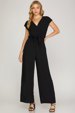 SHE AND SKY Women's Jumpsuit Short Sleeve Woven Jumpsuit || David's Clothing