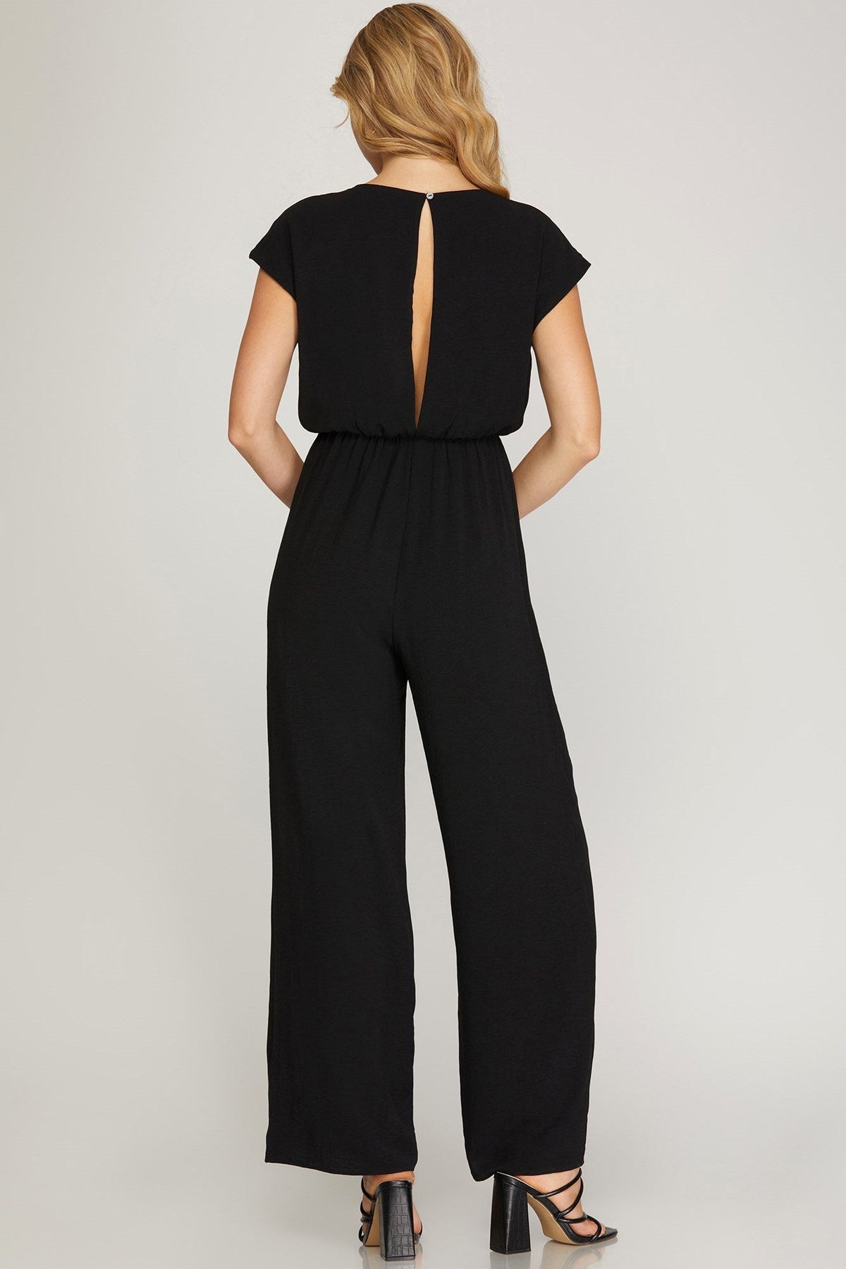Short Sleeve Woven Jumpsuit David's Clothing