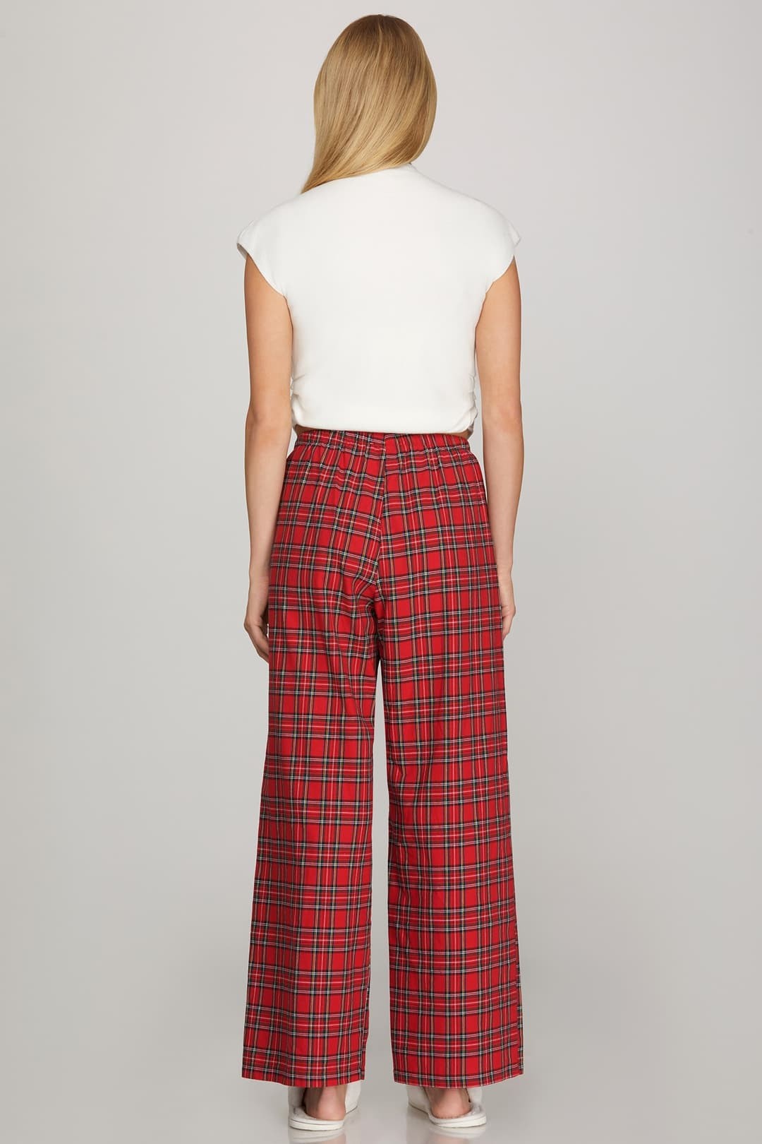 SHE AND SKY Women's Pants Woven Plaid Long Pants With Side Pockets