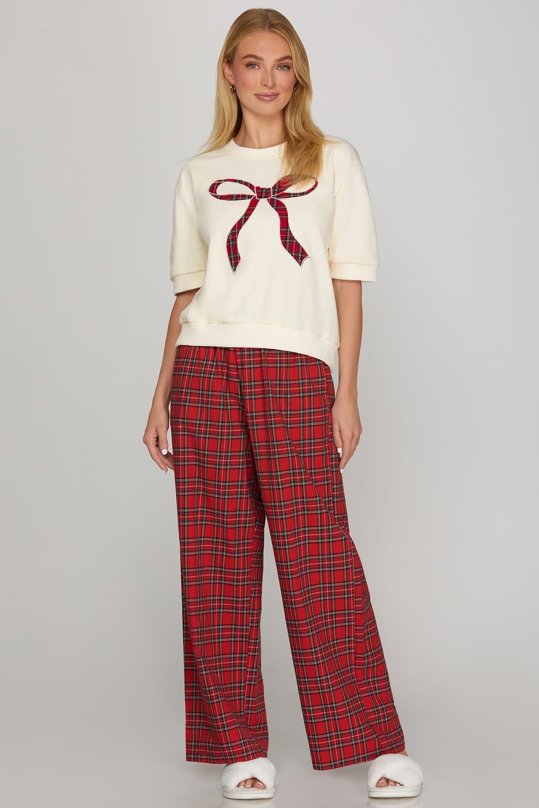 SHE AND SKY Women's Pants Woven Plaid Long Pants With Side Pockets