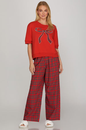 SHE AND SKY Women's Pants Woven Plaid Long Pants With Side Pockets