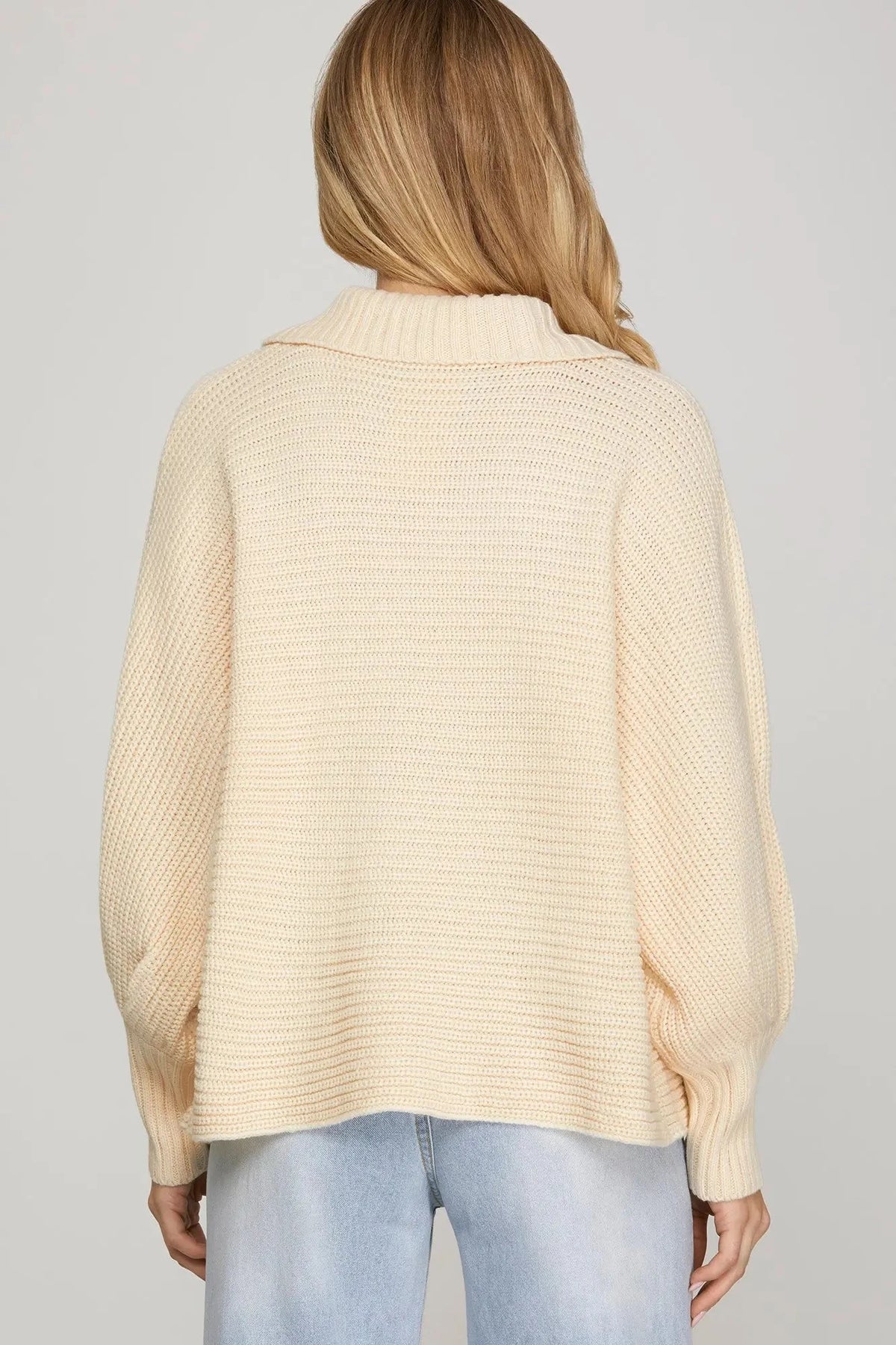 SHE AND SKY Women's Sweaters Long Sleeve Half Zip Batwing Sweater