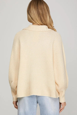 SHE AND SKY Women's Sweaters Long Sleeve Half Zip Batwing Sweater