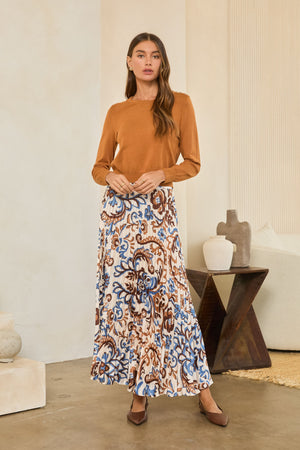 SKIES ARE BLUE Women's Skirts Printed Pleated Midi Skirt
