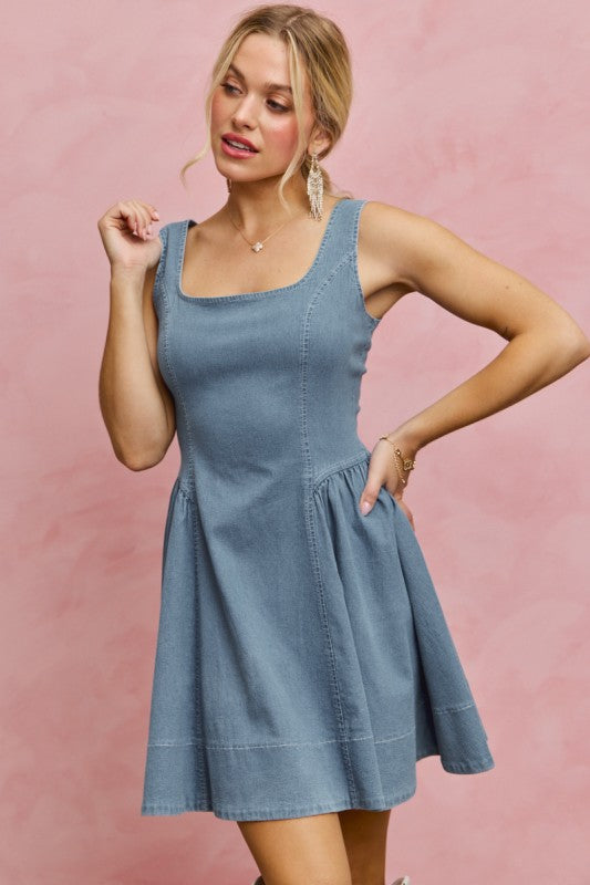 fit and flare denim mini dress Button-Front Denim Fit & Flare Mini Dress