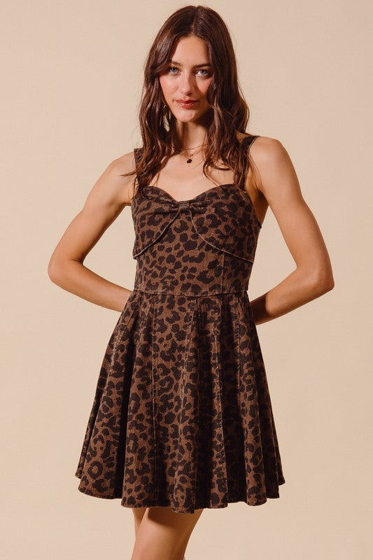 SO ME Women's Dresses Mineral Washed Bow Ribbon Detail Flare Dress