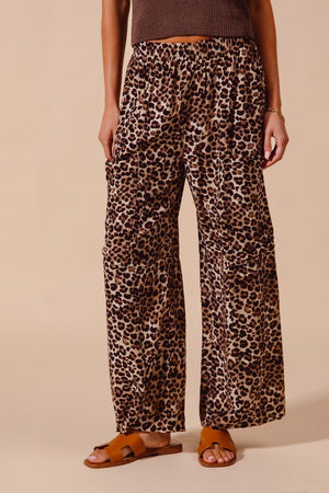 SO ME Women's Pants Leopard Print Wide Leg Pants With Big Patch Pocket
