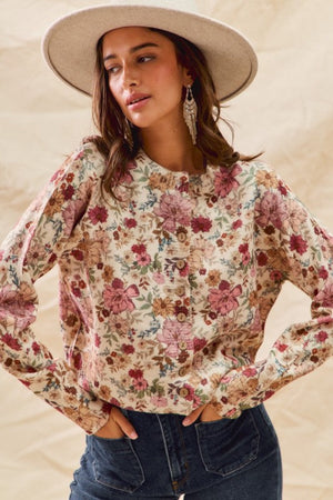 SO ME Women's Sweaters Floral Print Button Front Sweater Cardigan Top