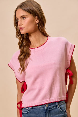 SO ME Women's Sweaters Lightweight Sweater Dolman Side Ribbon Tie Top