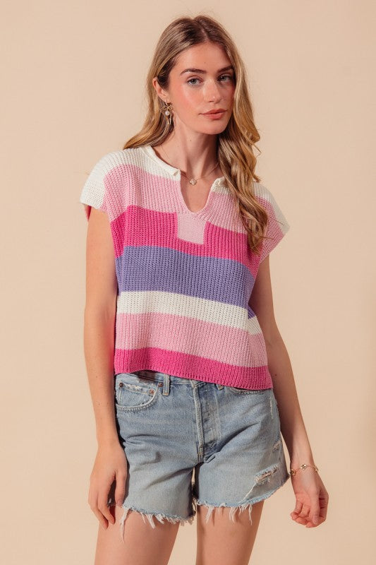 SO ME Women's Sweaters Multi Color Stripe Loose Fit Sleeveless Sweater Top
