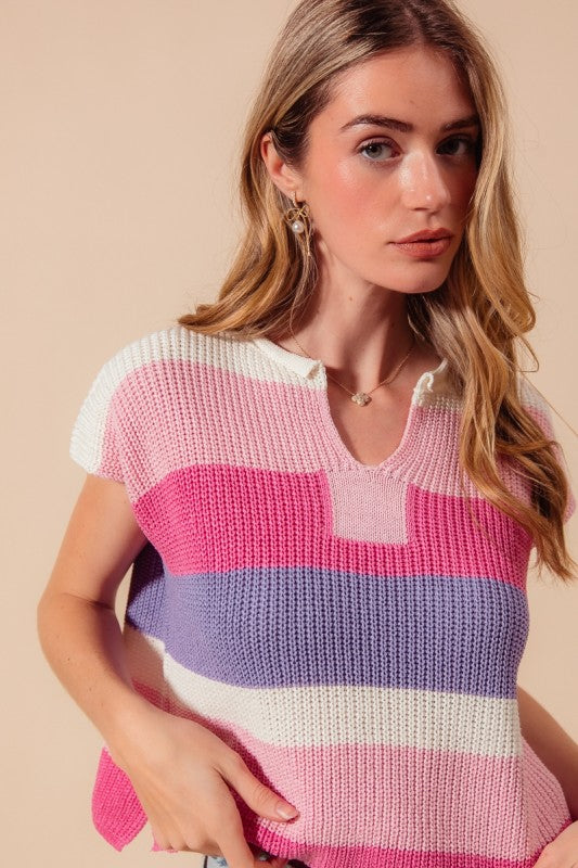 SO ME Women's Sweaters Multi Color Stripe Loose Fit Sleeveless Sweater Top