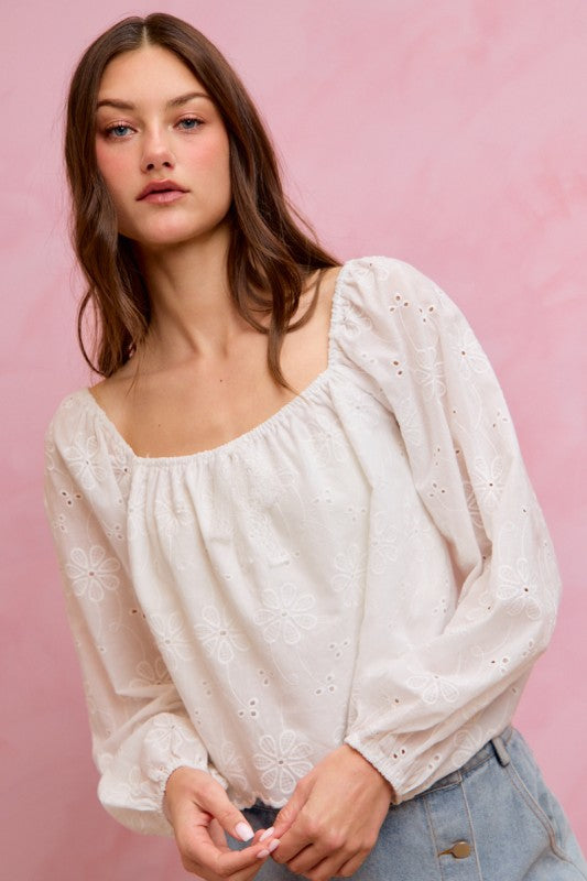 SO ME Women's Top Cotton Gauze Eyelet Scallop Edge Blouse Top