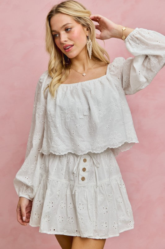 SO ME Women's Top Cotton Gauze Eyelet Scallop Edge Blouse Top