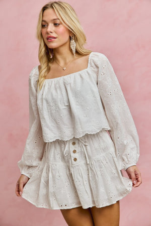 SO ME Women's Top Cotton Gauze Eyelet Scallop Edge Blouse Top