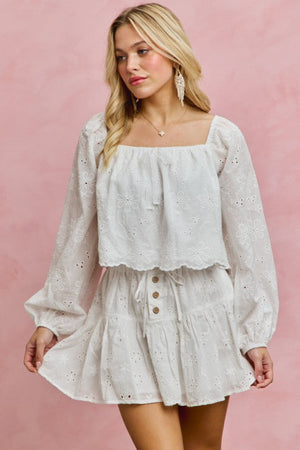 SO ME Women's Top Cotton Gauze Eyelet Scallop Edge Blouse Top