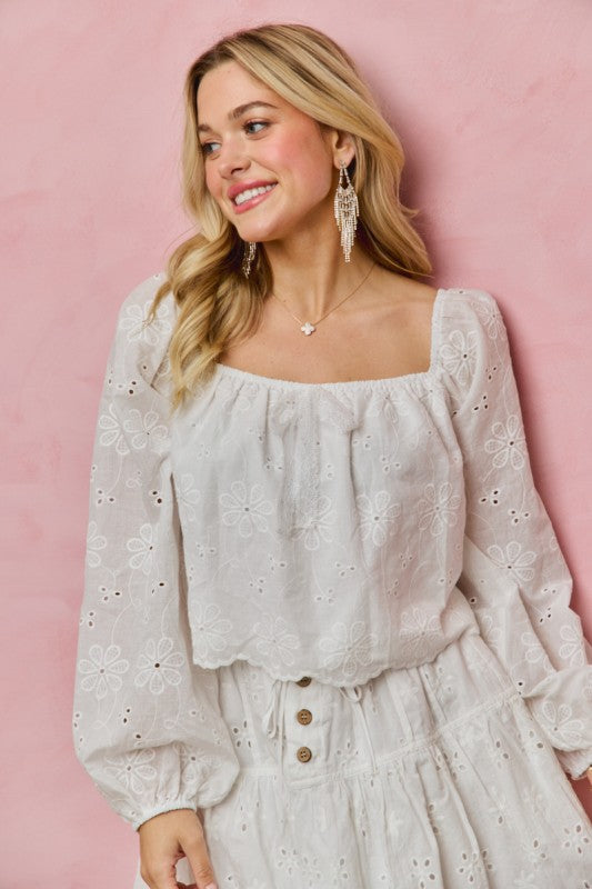 SO ME Women's Top Cotton Gauze Eyelet Scallop Edge Blouse Top