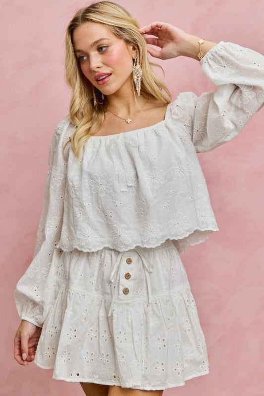 SO ME Women's Top Cotton Gauze Eyelet Scallop Edge Blouse Top