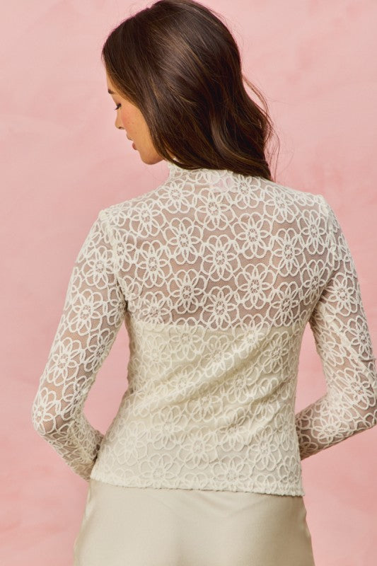 SO ME Women's Top Floral Lace Long Sleeves Layered Top