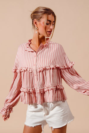 SO ME Women's Top Variegated Stripe Reversible Flowy Boho Top